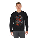 Inferno Spirit Fiery Dragon Whiskey Bottle Unisex Heavy Blend Crewneck Sweatshirt Bold Artistic Streetwear Tattoo Flame Design Symbol of Power Energy and Rebellion for Bikers and Creators
