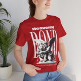 Heavenly Bond Unisex Jersey Short Sleeve Tee Graphic Black T Shirt Angel And Lion Statue Artistic Spiritual Streetwear Bold Futuristic Fashion Outfit