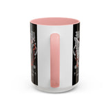 Money Bright Accent Coffee Mug 11oz 15oz Black Ceramic Gothic Angel Statue Design with Red Neon Artwork for Hustlers and Bold Thinkers