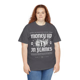 Money Up In Flames Unisex Heavy Cotton Tee Graphic T Shirt Black Streetwear Bold Money Graphic Fire Design Hustler Entrepreneur Alpha Mindset Wealth Fashion