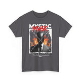 Mystic Mask Flames Graphic Unisex Heavy Cotton Tee Hustler Streetwear Motivational Dark Mystery Bold Design