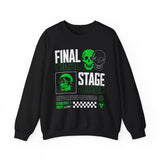 Final Stage Unisex Heavy Blend Crewneck Sweatshirt Graphic Pullover Black Skull Neon Green Streetwear Futuristic Cyberpunk Bold Artistic Fashion Outfit