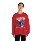 Civilization Eye Of Memory Graphic Unisex Heavy Blend Crewneck Sweatshirt Futuristic Visionary Streetwear Abstract Blue Eye Pullover