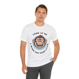 Smiling Monkey Cartoon Good Luck Design Unisex Heavy Cotton Tee Funny Cute Graphic Shirt Positive Vibes Humor Artwork Casual Wear Gift For Friends