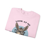 Look At Me I Wish You Good Luck Funny Donkey Unisex Sweatshirt Hilarious Cartoon Graphic Pullover Positive Vibes Humor Design Cozy Casual Wear Gift Idea