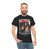 Mystic Mask Flames Graphic Unisex Heavy Cotton Tee Hustler Streetwear Motivational Dark Mystery Bold Design