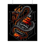 Inferno Spirit Fiery Dragon Whiskey Bottle Matte Vertical Poster Bold Bar Wall Art Gothic Biker Decor Streetwear Aesthetic Tattoo Flame Design Symbol of Rebellion Passion and Energy