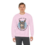 Look At Me I Wish You Good Luck Funny Donkey Unisex Sweatshirt Hilarious Cartoon Graphic Pullover Positive Vibes Humor Design Cozy Casual Wear Gift Idea