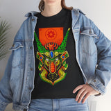 Cell Samurai Unisex Heavy Cotton Tee Vibrant Neon Japanese Warrior Art Streetwear T Shirt Futuristic Samurai Design Perfect For Anime Lovers Festivals Tattoo Artists And Modern Cultural Fashion Fans