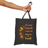Ho’oponopono Sunflower Tote Bag Cotton Canvas Hawaiian Healing Design I Am Sorry Forgive Me I Love You Thank You Spiritual Affirmation Durable Reusable Eco Friendly Carry Bag