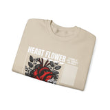 Heart Flower Graphic Unisex Heavy Blend Crewneck Sweatshirt Comfortable Streetwear Pullover Bold Red and Black Floral Heart Design Symbol of Love Strength and Vitality Perfect Gift for Friends Birthdays Cozy Days and Everyday Wear