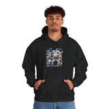 Fearless Memory Unisex Heavy Blend Hooded Sweatshirt Graphic Hoodie Black Astronaut Space Warrior Futuristic Sci Fi Bold Streetwear Artistic Fashion Outfit