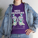 Neo Invaders Futuristic Holographic Graphic Unisex Heavy Cotton Tee Bold Sci Fi Cyberpunk Streetwear Statement T Shirt