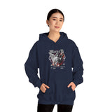 Money Bright Unisex Heavy Blend Hooded Sweatshirt Angel Statue Graphic Gothic Streetwear Red Neon Aesthetic Artistic Fashion Hoodie