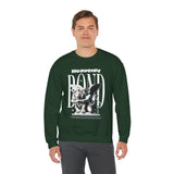 Heavenly Bond Unisex Heavy Blend Crewneck Sweatshirt Graphic Pullover Black Angel And Lion Statue Spiritual Streetwear Bold Futuristic Artistic Fashion Outfit