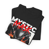 Mystic Mask Flames Graphic Unisex Heavy Cotton Tee Hustler Streetwear Motivational Dark Mystery Bold Design