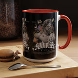 Sadness Statue Accent Coffee Mug 11oz 15oz Two Tone Ceramic Gothic Art Cup with Butterfly and Flame Design