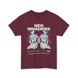 Neo Invaders Futuristic Holographic Graphic Unisex Heavy Cotton Tee Bold Sci Fi Cyberpunk Streetwear Statement T Shirt