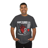 Heart Flower Graphic Unisex Heavy Cotton Tee Comfortable Streetwear T Shirt Bold Red and Black Floral Heart Design Symbol of Love Strength and Vitality Perfect Gift for Friends Birthdays and Casual Everyday Wear