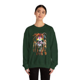 Rasta Lion Unisex Heavy Blend Crewneck Sweatshirt Reggae Inspired Bold Artistic Lion Headphones Design Jamaican Streetwear Symbol of Strength Rhythm and Chill Freedom by KLASSORO