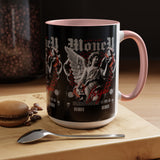 Money Bright Accent Coffee Mug 11oz 15oz Black Ceramic Gothic Angel Statue Design with Red Neon Artwork for Hustlers and Bold Thinkers