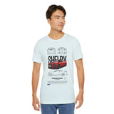 Red High Performance Muscle Coupe Blueprint Unisex Heavy Cotton Tee Retro Car Art Streetwear Gift for Gearheads Daily Wear Car Lovers Apparel