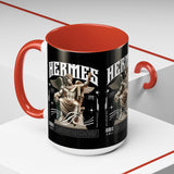 Hermes Accent Coffee Mug 11oz 15oz Black Ceramic Mythology Cup with Greek God Winged Statue Design for History Lovers and Art Enthusiasts