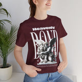 Heavenly Bond Unisex Jersey Short Sleeve Tee Graphic Black T Shirt Angel And Lion Statue Artistic Spiritual Streetwear Bold Futuristic Fashion Outfit