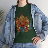 Unisex Balinese Barong Mask Graphic T Shirt Mythical Cultural Warrior Spirit Inspired Tee Tribal Festival Art Streetwear Heavy Cotton Top
