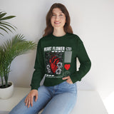 Heart Flower Graphic Unisex Heavy Blend Crewneck Sweatshirt Comfortable Streetwear Pullover Bold Red and Black Floral Heart Design Symbol of Love Strength and Vitality Perfect Gift for Friends...