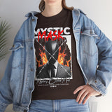 Mystic Mask Flames Graphic Unisex Heavy Cotton Tee Hustler Streetwear Motivational Dark Mystery Bold Design