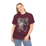 Money Bright Unisex Heavy Cotton Tee Angel Statue Graphic Gothic Streetwear Red Neon Aesthetic Artistic Fashion Statement T Shirt