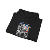 Fearless Memory Unisex Heavy Blend Hooded Sweatshirt Graphic Hoodie Black Astronaut Space Warrior Futuristic Sci Fi Bold Streetwear Artistic Fashion Outfit
