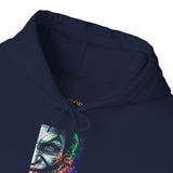 Vibrant Joker Split Insanity Unisex Hoodie Bold Gothic Streetwear Dark Psychological Art Design Cozy Heavy Blend Pullover for Fearless Thinkers and Visionary Creators