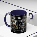 Fearless Devotion Accent Coffee Mug 11oz 15oz Black Ceramic Cup with Warrior on Horse Artwork for Courage Loyalty and Strength Lovers