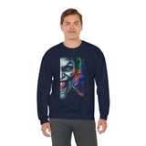 Dark Villain Jocker Split Insanity Unisex Sweatshirt Bold Gothic Streetwear Dark Psychological Art Design Cozy Heavy Blend Pullover for Visionaries and Fearless Creators