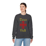 Unisex Deus Vult Crewneck Sweatshirt Medieval Crusader Cross Heavy Blend Fleece Pullover Warrior Knight Inspired Vintage Christian Symbol Streetwear