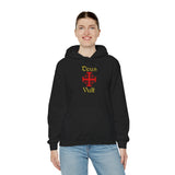Unisex Deus Vult Hoodie Medieval Crusader Cross Heavy Blend Hooded Sweatshirt Warrior Knight Inspired Vintage Christian Symbol Streetwear