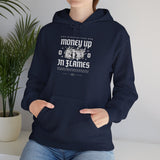Money Up In Flames Unisex Heavy Blend Hooded Sweatshirt Graphic Hoodie Black Bold Hustle Fire Money Design Streetwear Entrepreneur Alpha Mindset Wealth Fashion