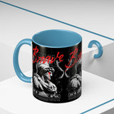 Brave Soul Warrior Accent Coffee Mug 11oz 15oz Black Ceramic Two Tone Cup Bold Statue Design with Red Script Gift for Coffee Lovers