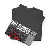 Heart Flower Graphic Unisex Heavy Cotton Tee Comfortable Streetwear T Shirt Bold Red and Black Floral Heart Design Symbol of Love Strength and Vitality Perfect Gift for Friends Birthdays and Casual...