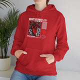Heart Flower Graphic Hoodie Comfortable Unisex Heavy Blend Sweatshirt Bold Red and Black Floral Heart Design Streetwear Symbol of Love Strength and Vitality Perfect Gift for Friends Birthdays Cozy Days and Casual Wear