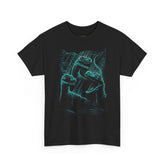 Prehistoric Thunder Unisex Heavy Cotton Tee Neon Raptor Design Electric Blue Lightning Artwork Bold Streetwear Statement For Dinosaur Lovers And Retro Art Fans