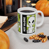 Unisex Not Alone Alien Ceramic Coffee Mug UFO Cartoon Graphic Cup Extraterrestrial Sci Fi Space Themed Conspiracy Inspired Paranormal Gift Drinkware