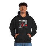 Heart Flower Graphic Hoodie Comfortable Unisex Heavy Blend Sweatshirt Bold Red and Black Floral Heart Design Streetwear Symbol of Love Strength and Vitality Perfect Gift for Friends Birthdays Cozy Days and Casual Wear