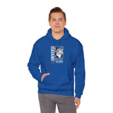 Universe Beyond The Cosmos Unisex Heavy Blend Hooded Sweatshirt Graphic Hoodie Black Skeleton Hand Space Infinity Streetwear Futuristic Sci Fi Artistic Fashion Outfit