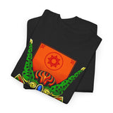 Cell Samurai Unisex Heavy Cotton Tee Vibrant Neon Japanese Warrior Art Streetwear T Shirt Futuristic Samurai Design Perfect For Anime Lovers Festivals Tattoo Artists And Modern Cultural Fashion Fans