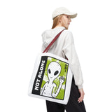 Not Alone Alien Tote Bag Sci Fi Extraterrestrial UFO Design Canvas Bag Space Lover Reusable Eco Friendly Durable Shopping Travel Lifestyle Tote