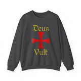 Unisex Deus Vult Crewneck Sweatshirt Medieval Crusader Cross Heavy Blend Fleece Pullover Warrior Knight Inspired Vintage Christian Symbol Streetwear