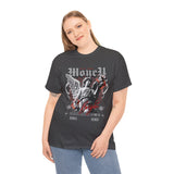 Money Bright Unisex Heavy Cotton Tee Angel Statue Graphic Gothic Streetwear Red Neon Aesthetic Artistic Fashion Statement T Shirt